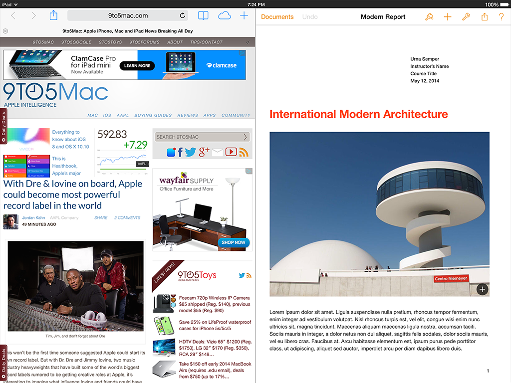 ipod safari split screen